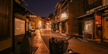 street, bicycle, night