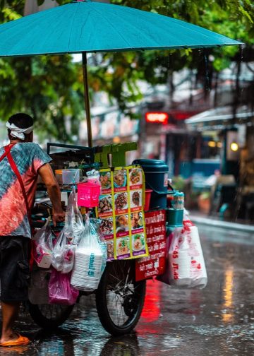 man, cart, street food