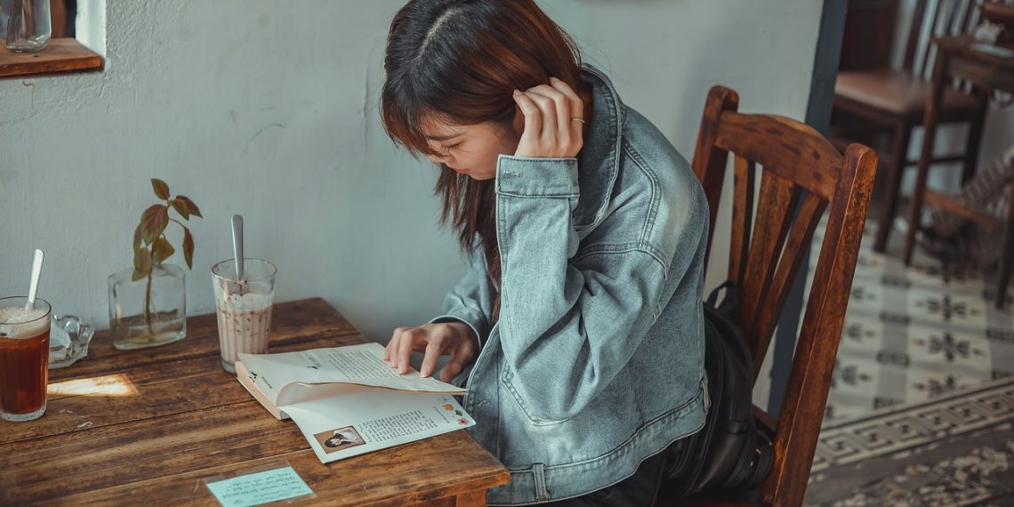 cafe, girl, book