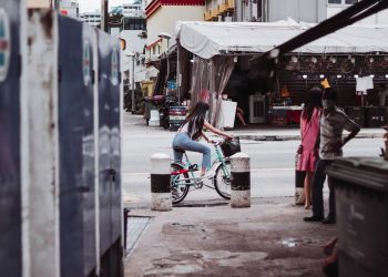 women, bicycle, street